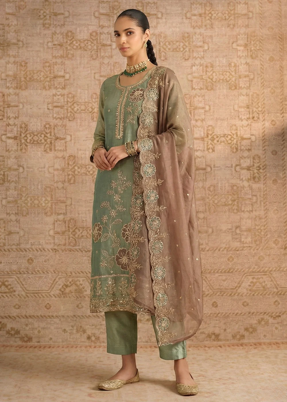 Blue Pure Shimmer Silk Designer Salwar Kurta Set - Image 2