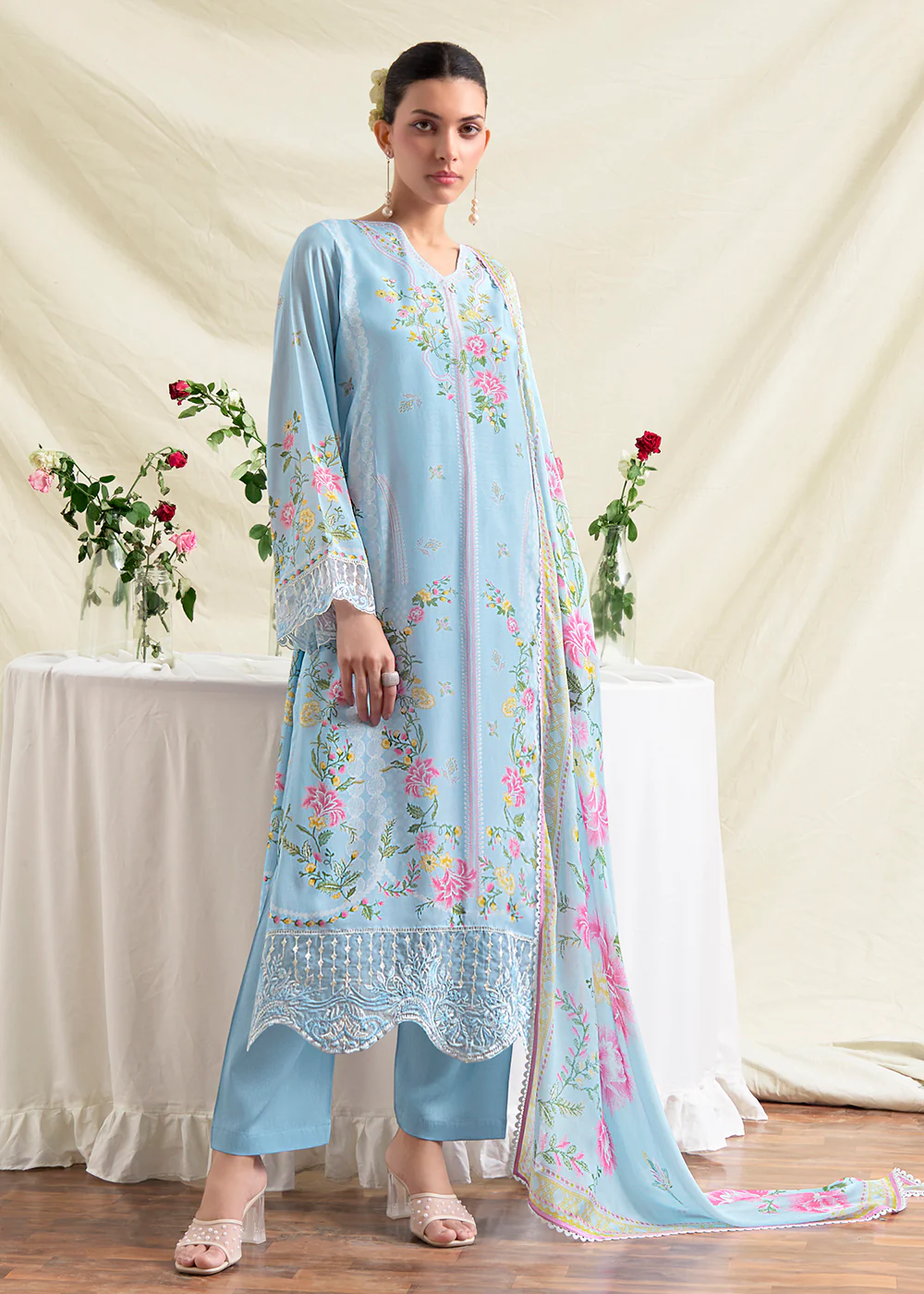 Blue Resham Embroidery & Digital Printed Salwar Suit