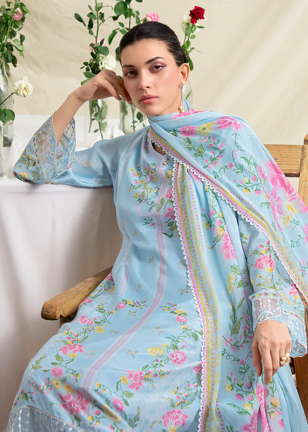 Blue Resham Embroidery & Digital Printed Salwar Suit - Image 2