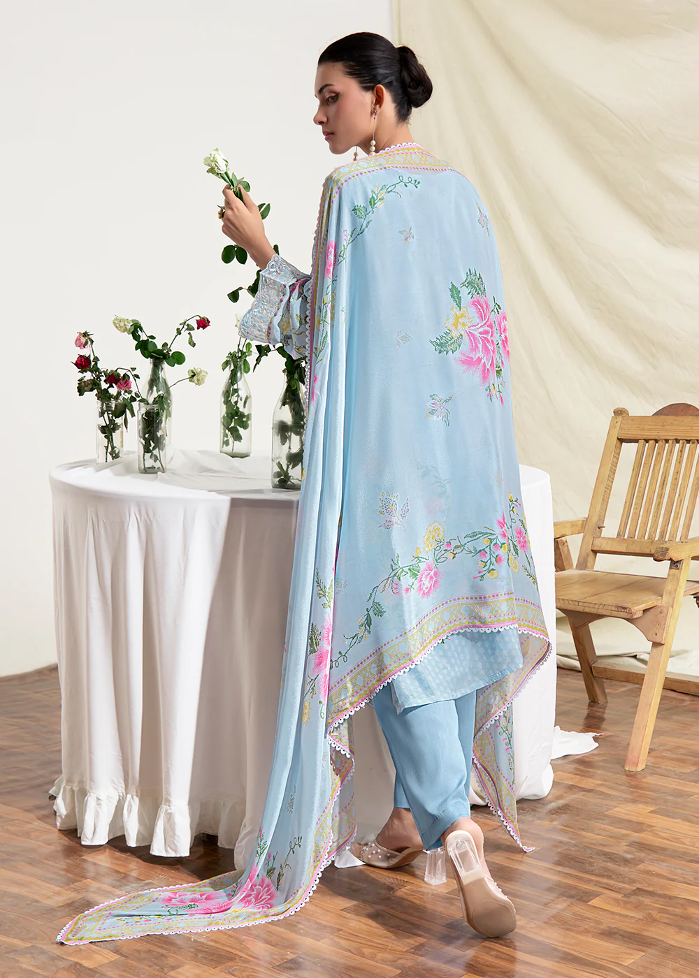 Blue Resham Embroidery & Digital Printed Salwar Suit - Image 3