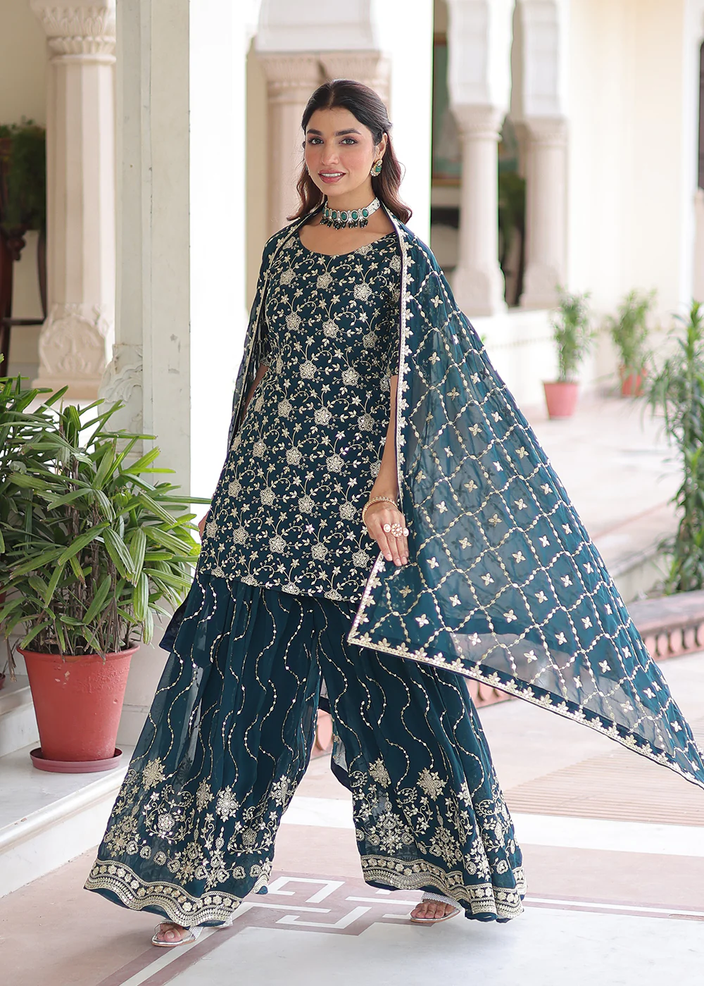 Blue Rich Sequins Embroidered Festive Salwar Suit - Image 5