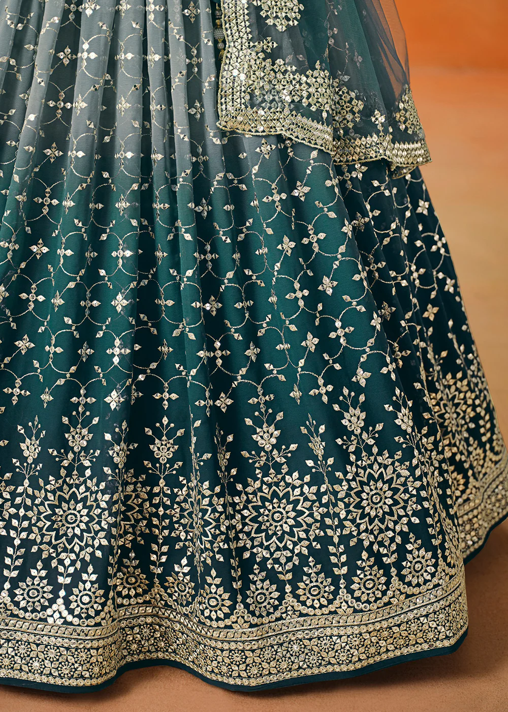 Blue Sequins & Zari Embroidered Wedding Lehenga Choli - Image 7