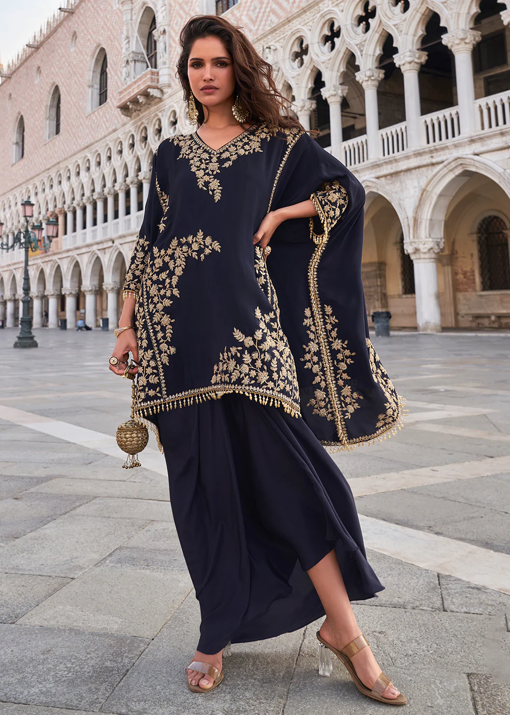 Blue Stylist Top Crepe Silk Indo Western Dress