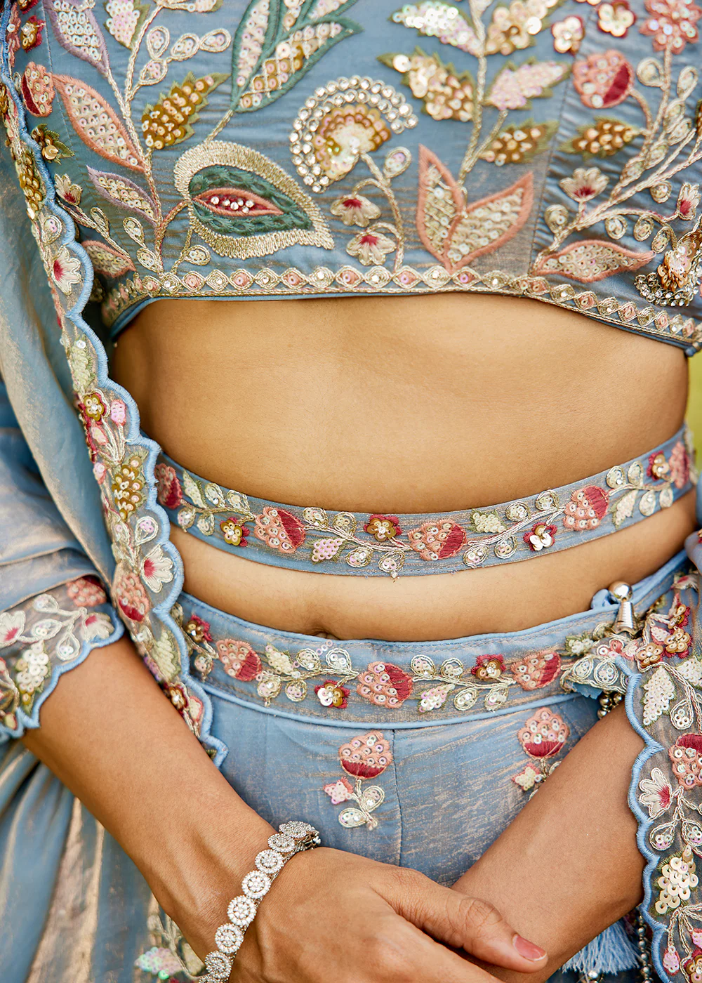 Blue Tissue Fabric Beautifully Embroidered Lehenga Choli - Image 5