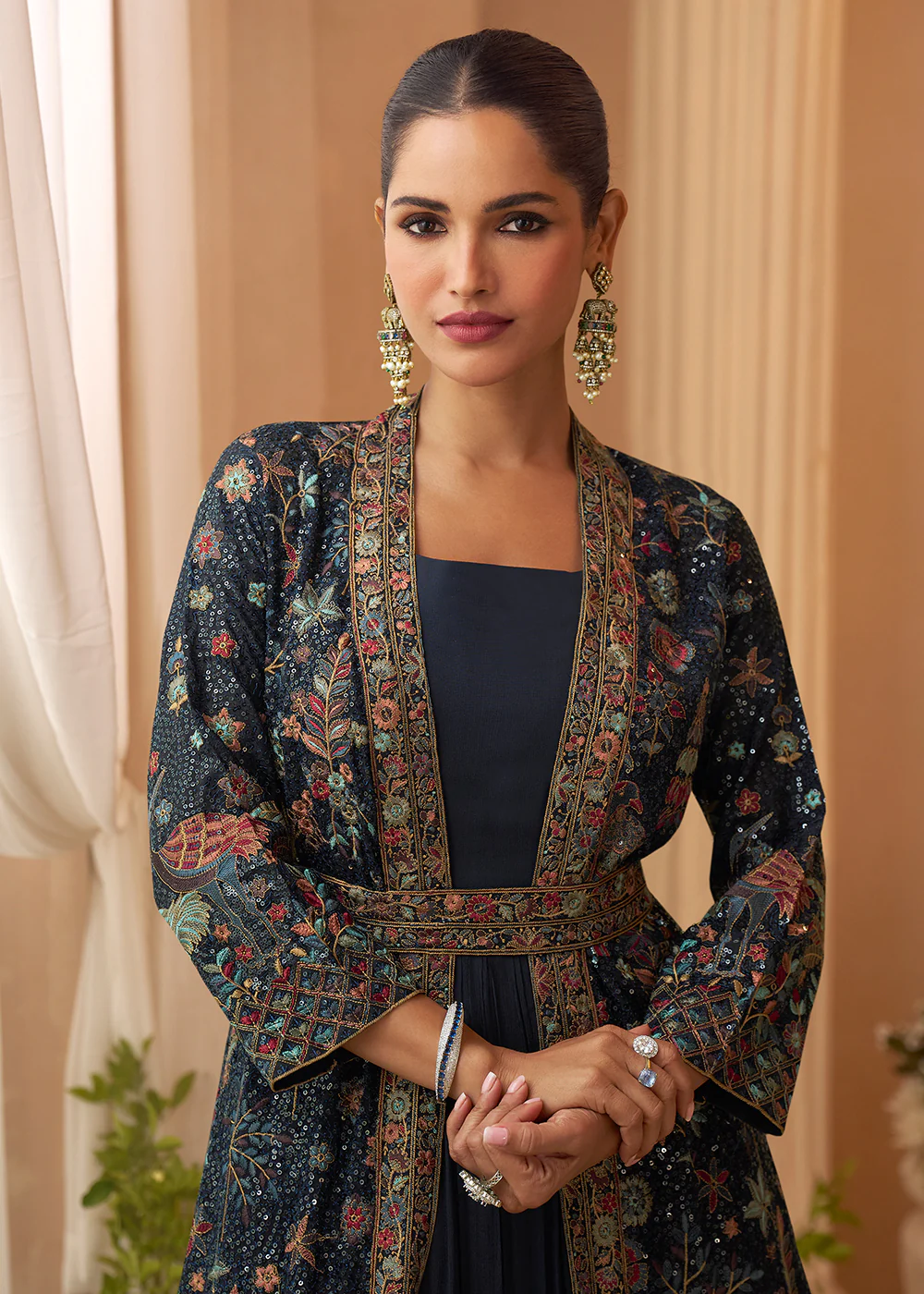 Blue Trendy Jacket Style Wedding Look Anarkali Suit - Image 2