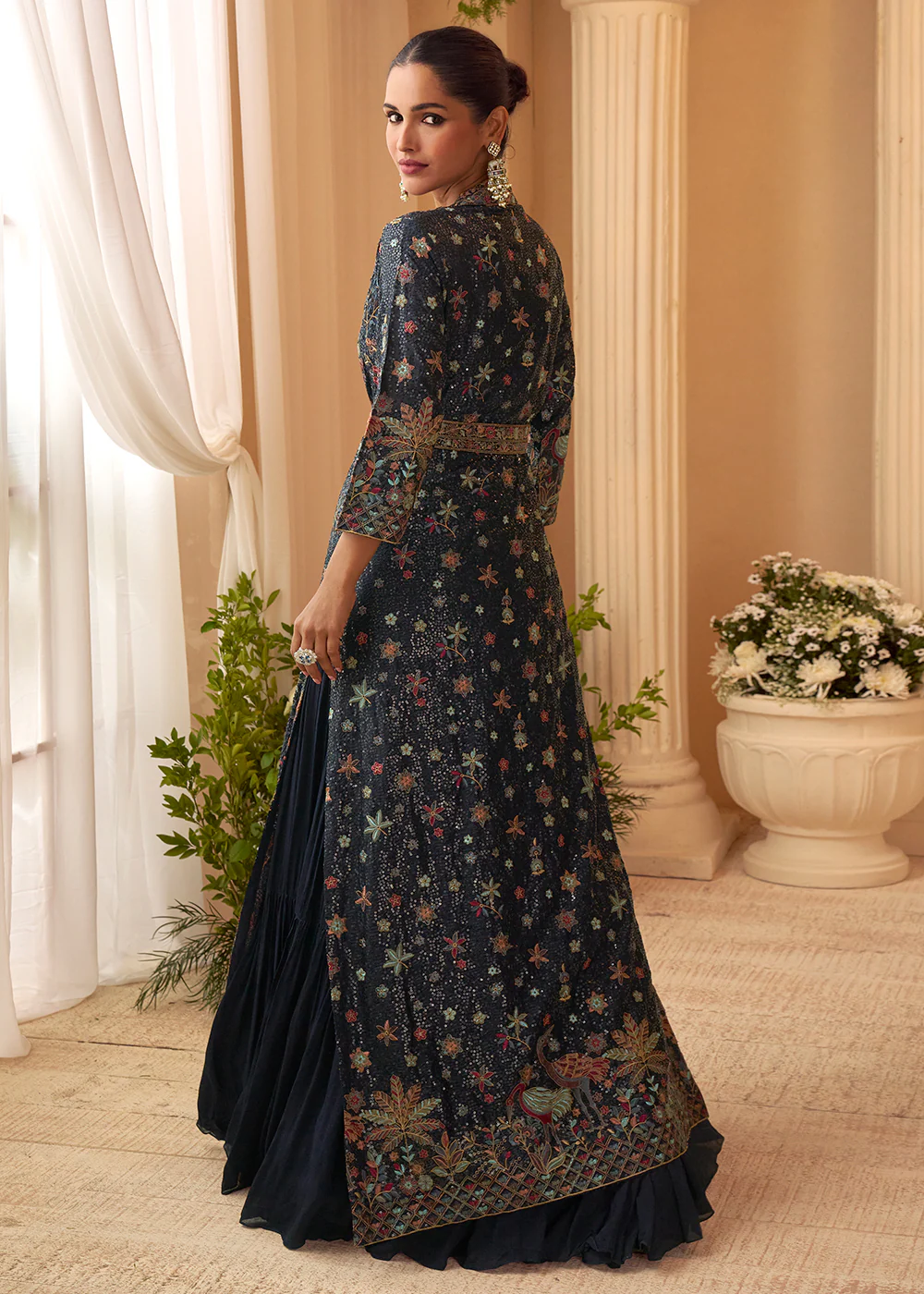 Blue Trendy Jacket Style Wedding Look Anarkali Suit - Image 3