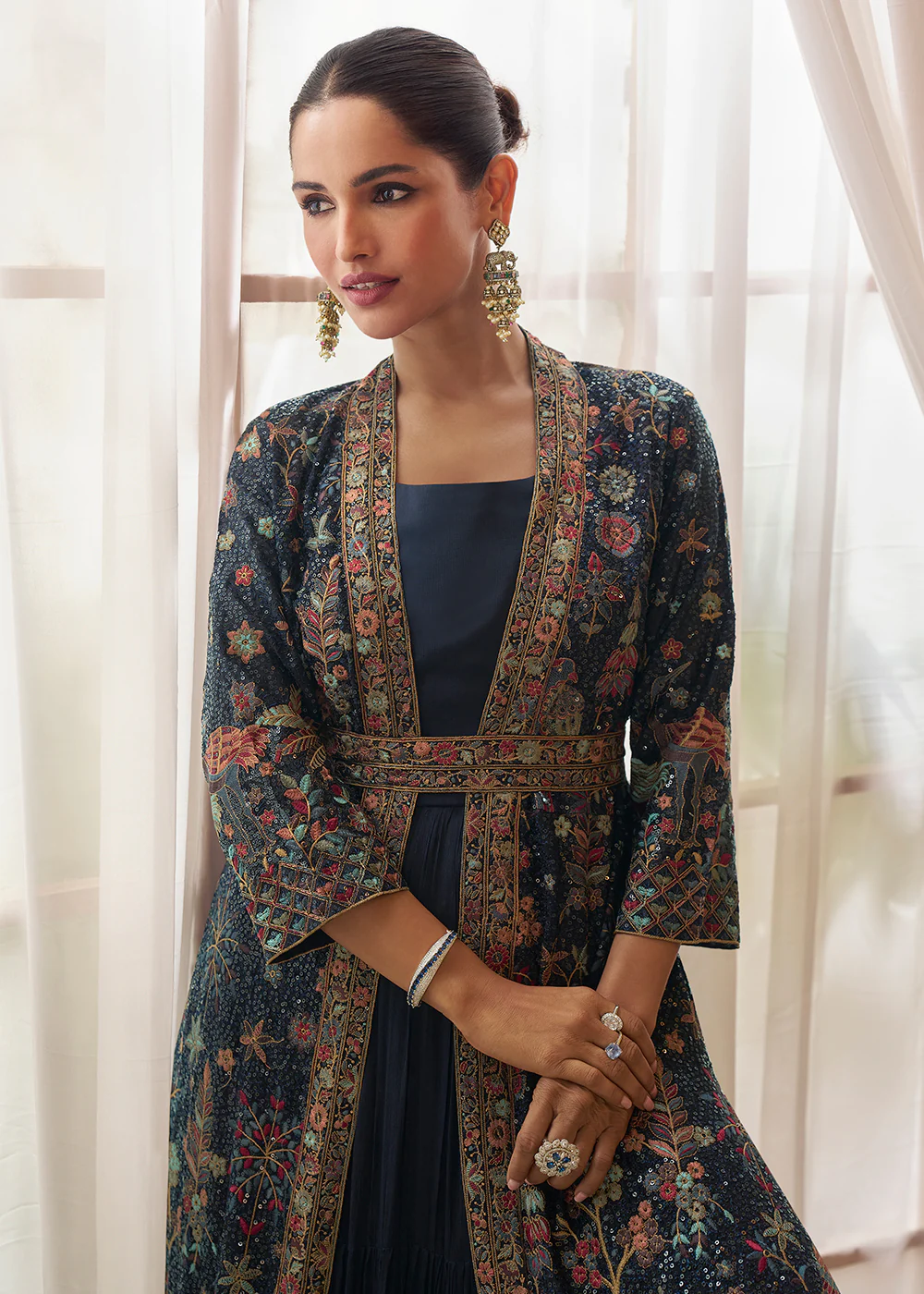 Blue Trendy Jacket Style Wedding Look Anarkali Suit - Image 4