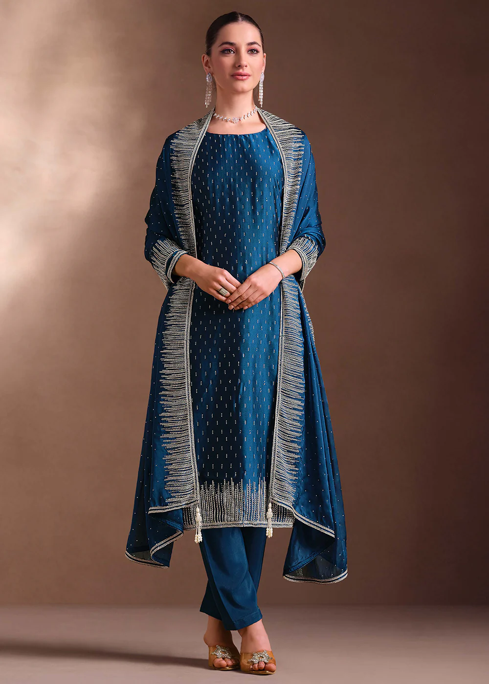 Blue Two Tone Cottonic Georgette Festive Salwar Suit