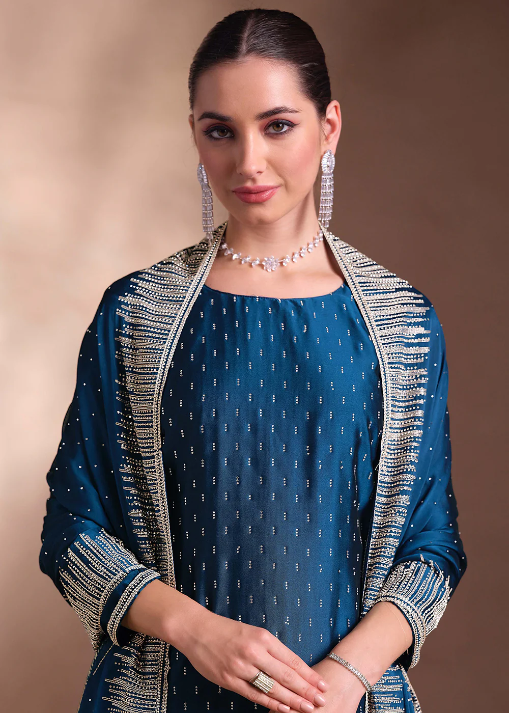Blue Two Tone Cottonic Georgette Festive Salwar Suit - Image 2