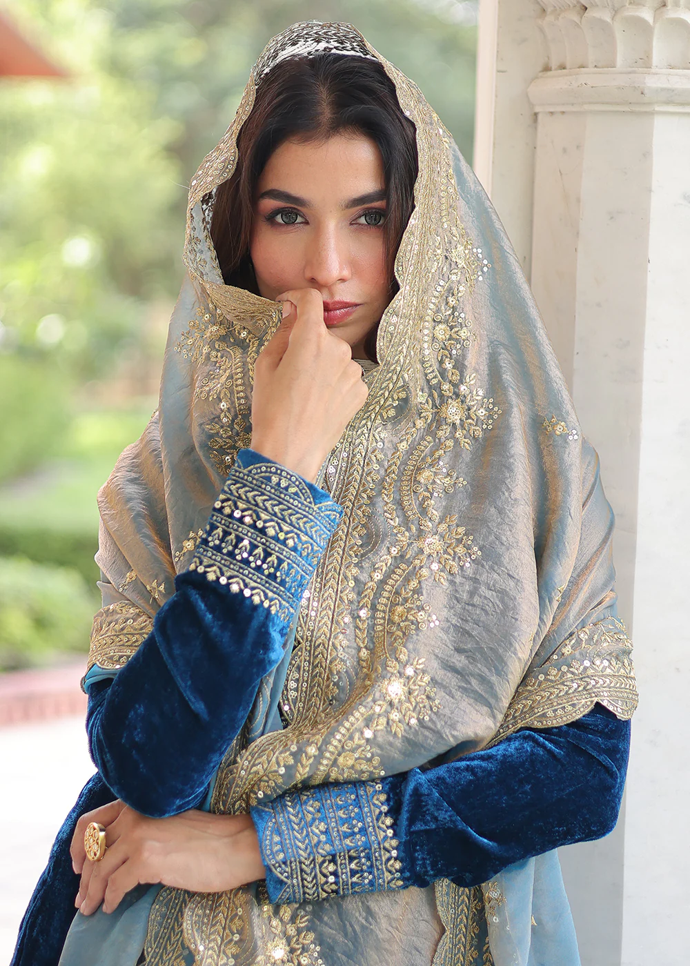 Blue Velvet Sequins Work Festive Salwar Suit - Image 2