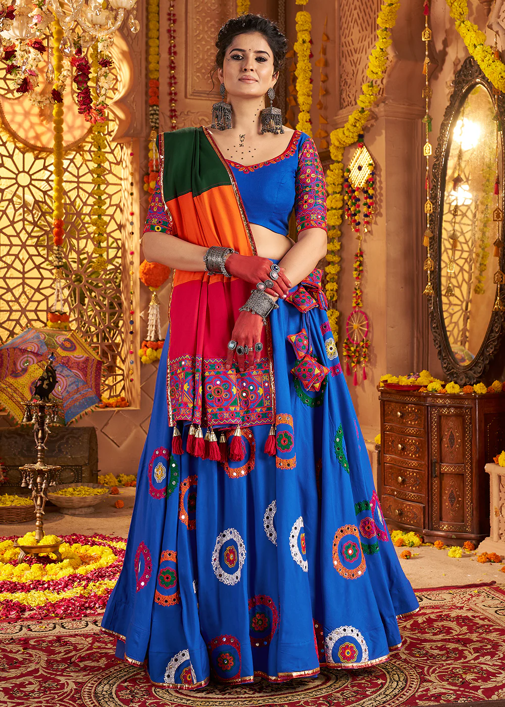 Blue Viscose Cotton Chaniya Choli for Navratri Festival