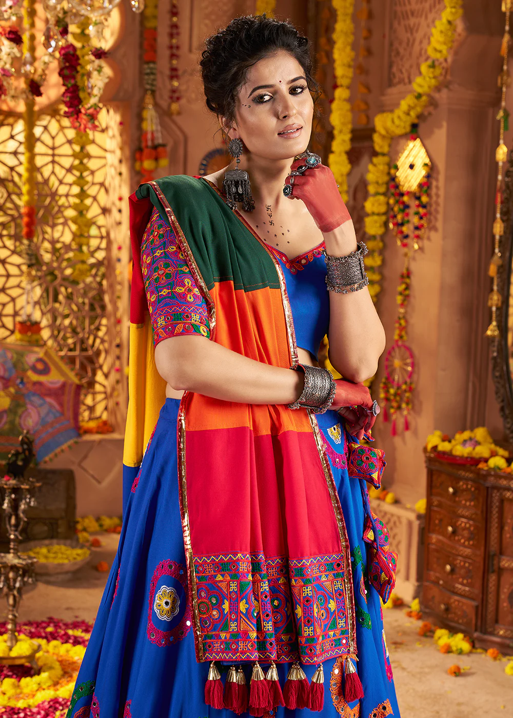 Blue Viscose Cotton Chaniya Choli for Navratri Festival - Image 2