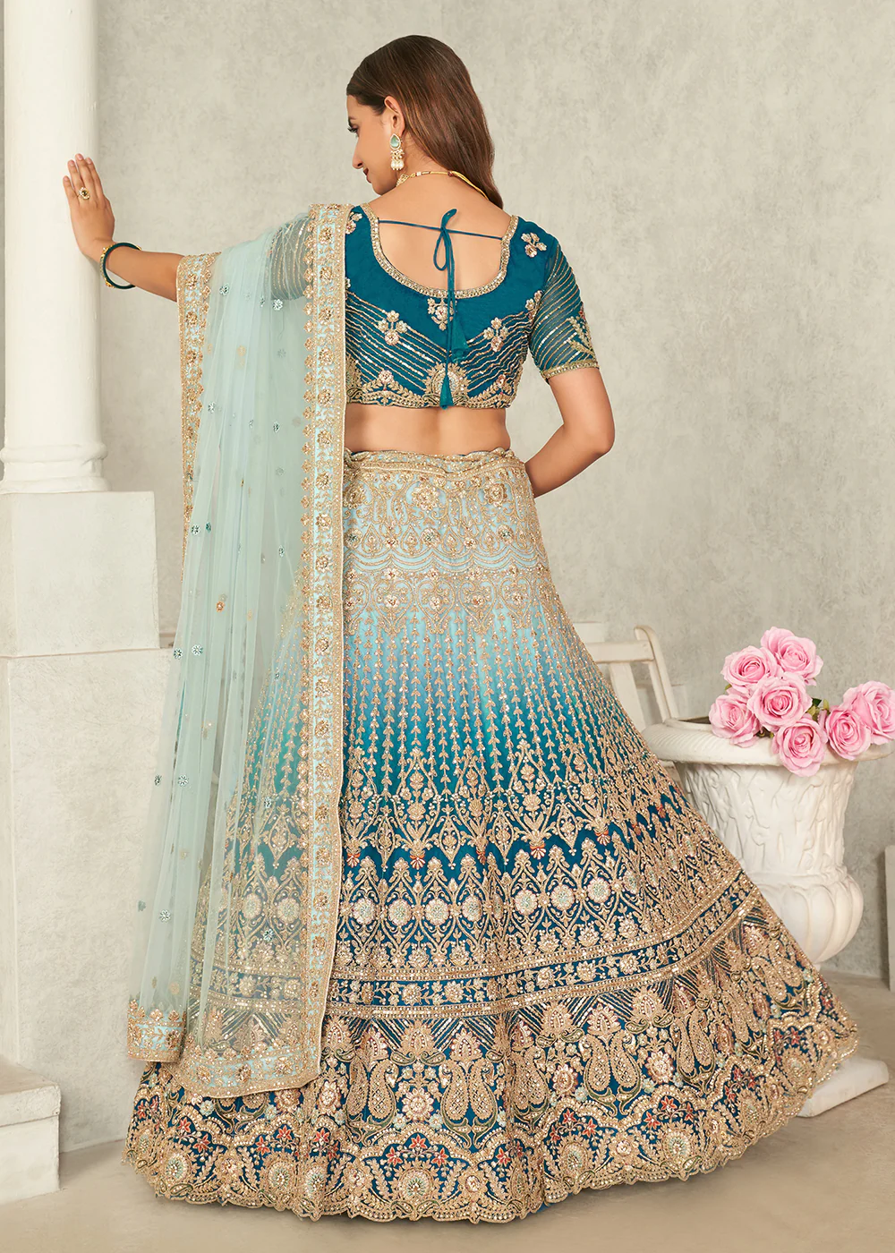 Blue Wedding Style Embroidered A Line Lehenga Choli - Image 3