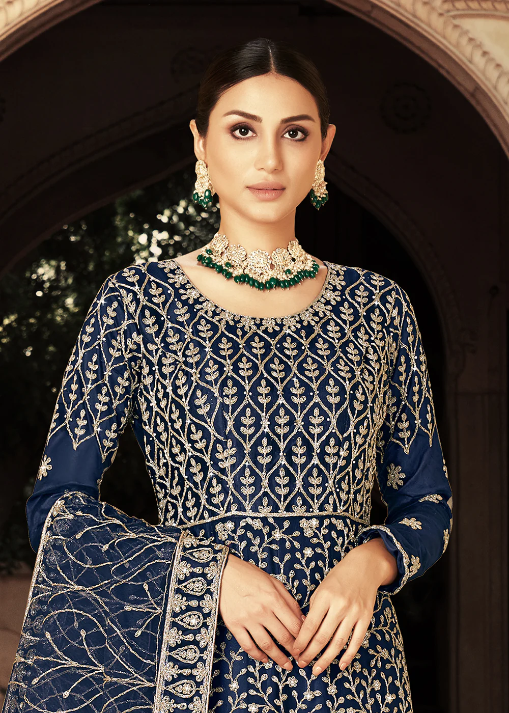 Blue Zarkan Diamond Embroidered Bridal Anarkali Suit - Image 2