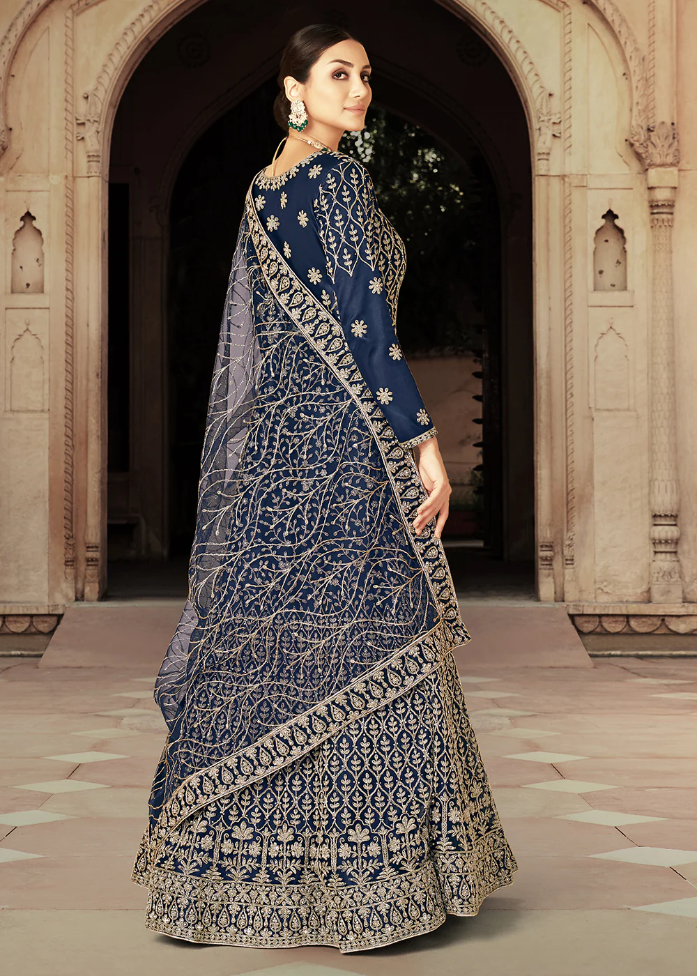 Blue Zarkan Diamond Embroidered Bridal Anarkali Suit - Image 4