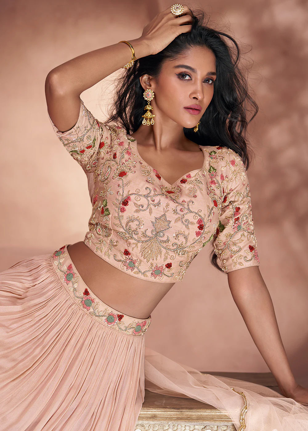 Blush Peach Premium Silk Designer Party Wear Lehenga Choli - Image 4