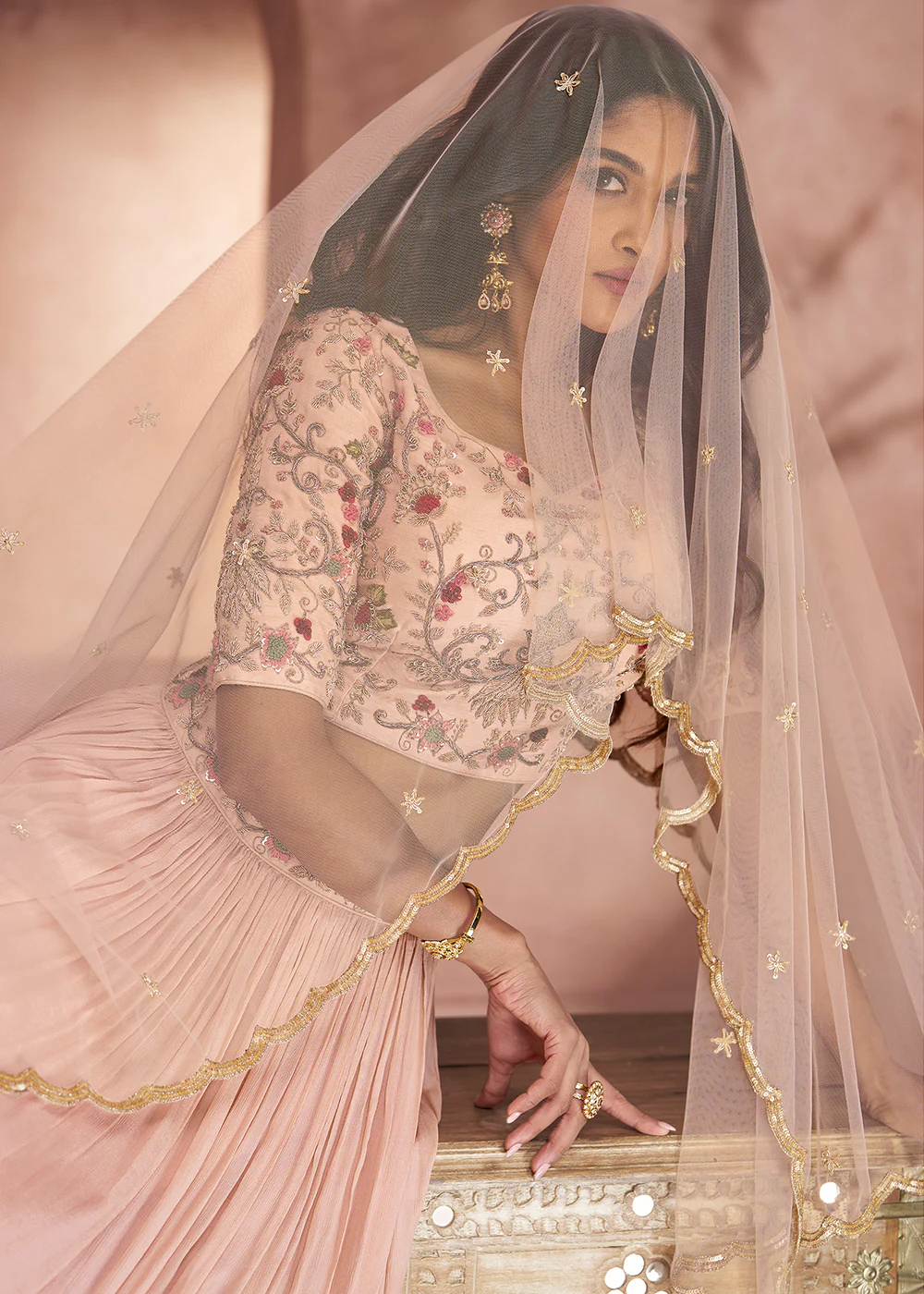 Blush Peach Premium Silk Designer Party Wear Lehenga Choli - Image 5