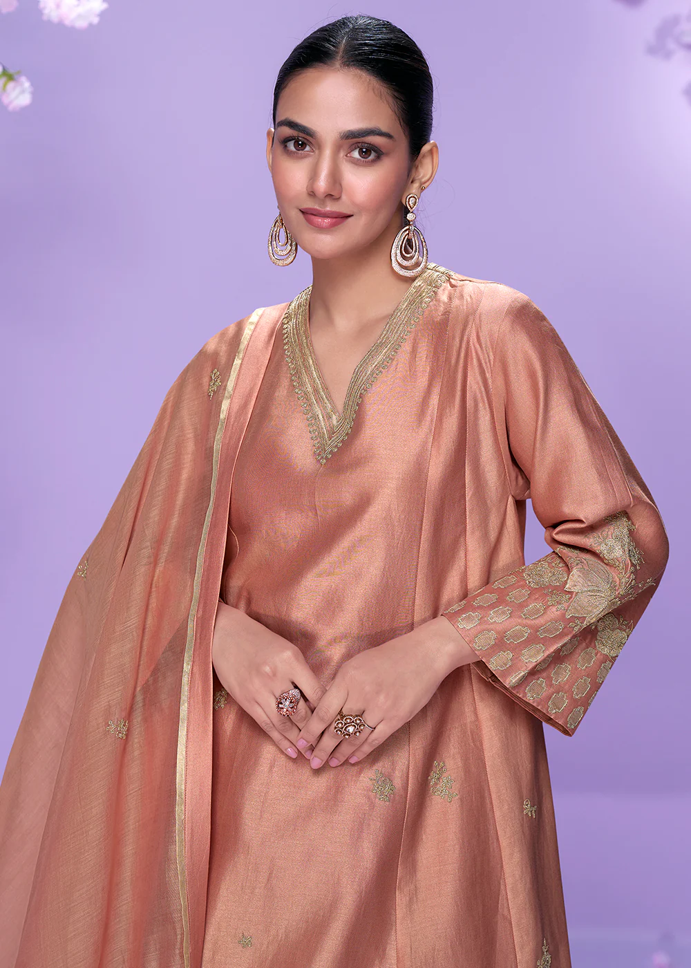 Blush Peach Roman Silk Long Cut Palazzo Suit - Image 2