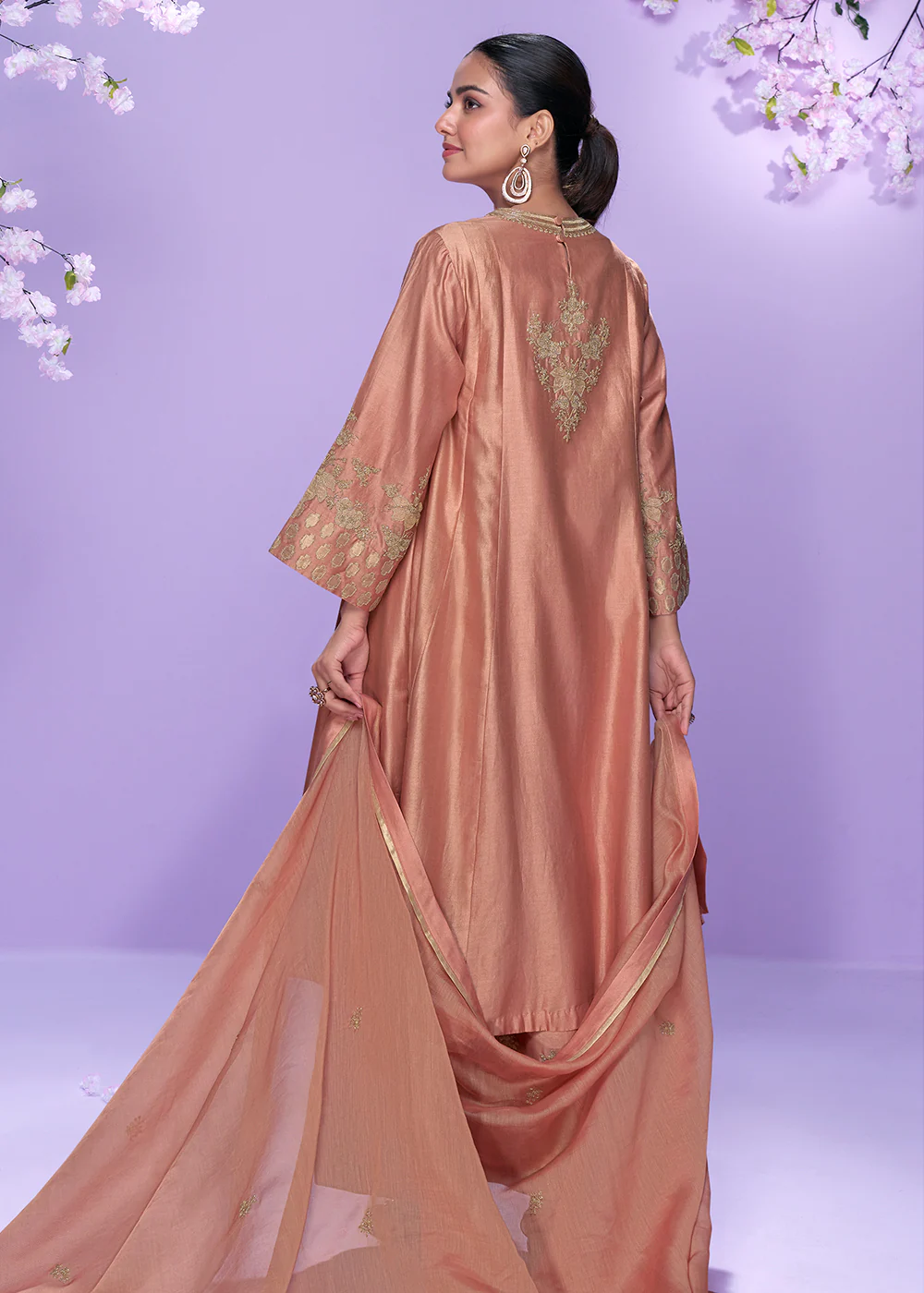 Blush Peach Roman Silk Long Cut Palazzo Suit - Image 3