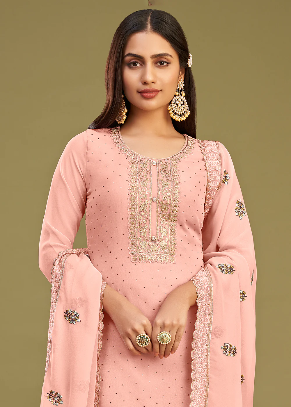 Blush Peach Swarovski Work & Embroidered Eid Wear Salwar Suit - Image 2