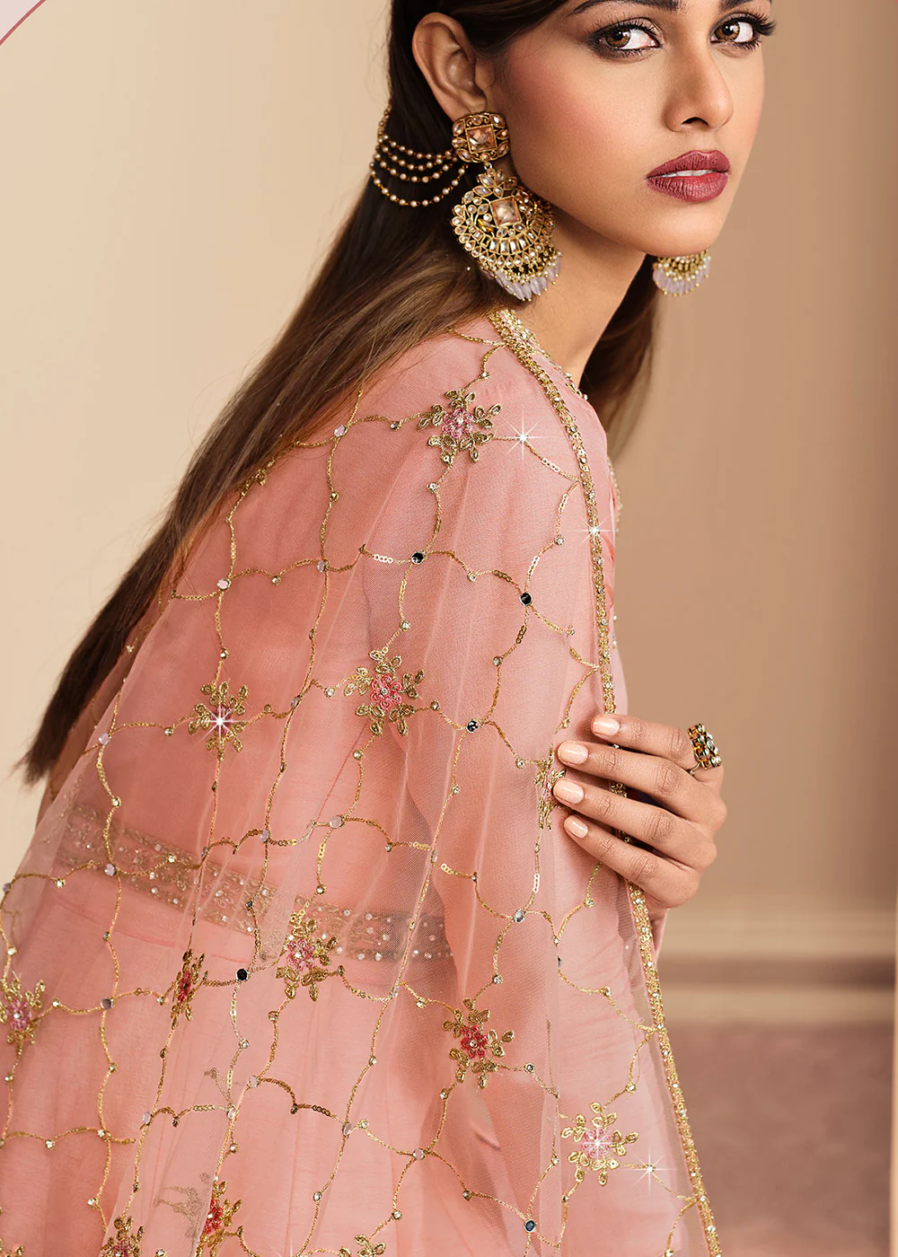 Blush Pink Art Silk Fabric Indian Embroidered Anarkali Suit - Image 4