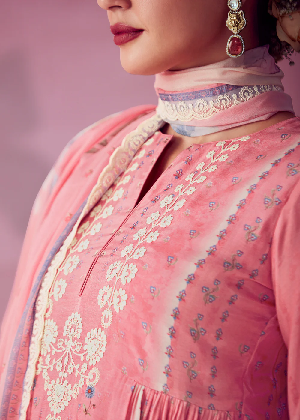 Blush Pink Muslin Cotton Printed Trendy Salwar Kurta Set - Image 2