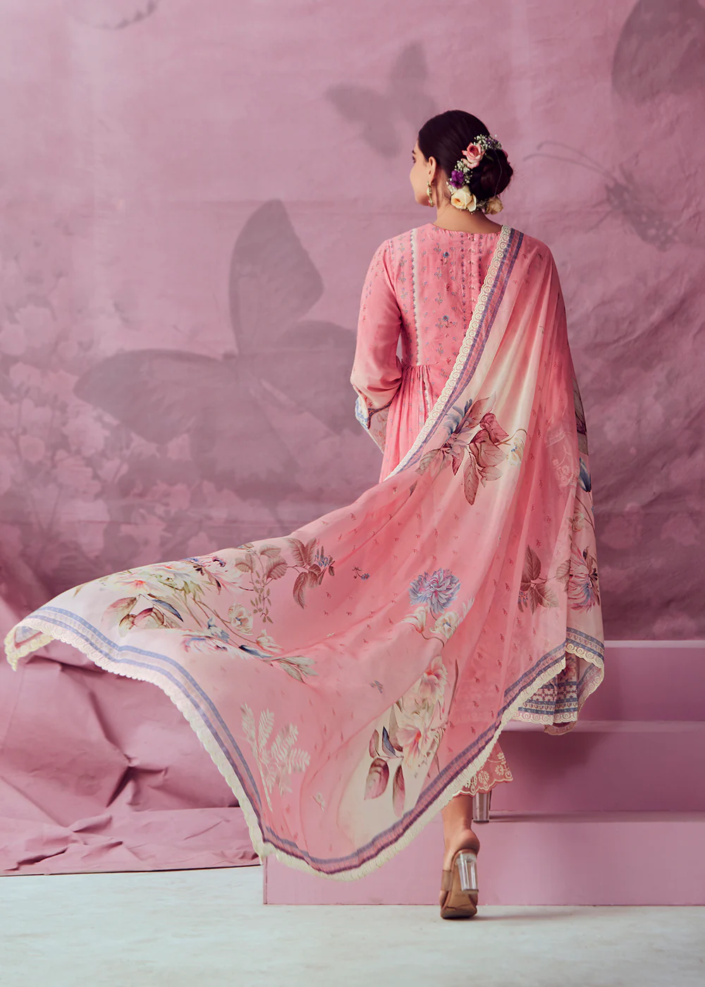 Blush Pink Muslin Cotton Printed Trendy Salwar Kurta Set - Image 3