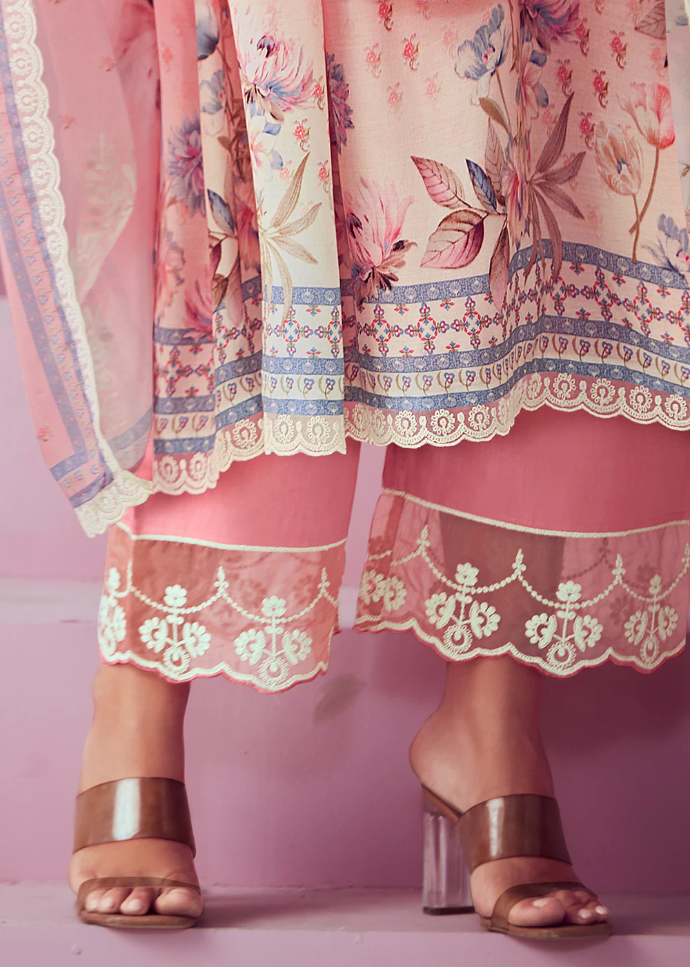Blush Pink Muslin Cotton Printed Trendy Salwar Kurta Set - Image 4