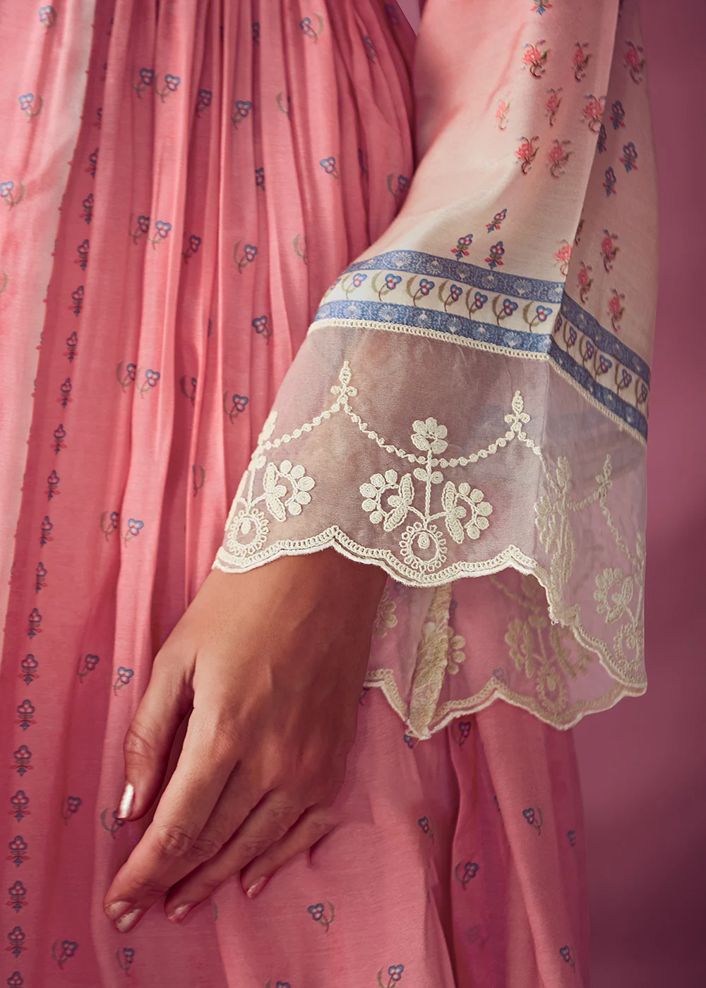 Blush Pink Muslin Cotton Printed Trendy Salwar Kurta Set - Image 5