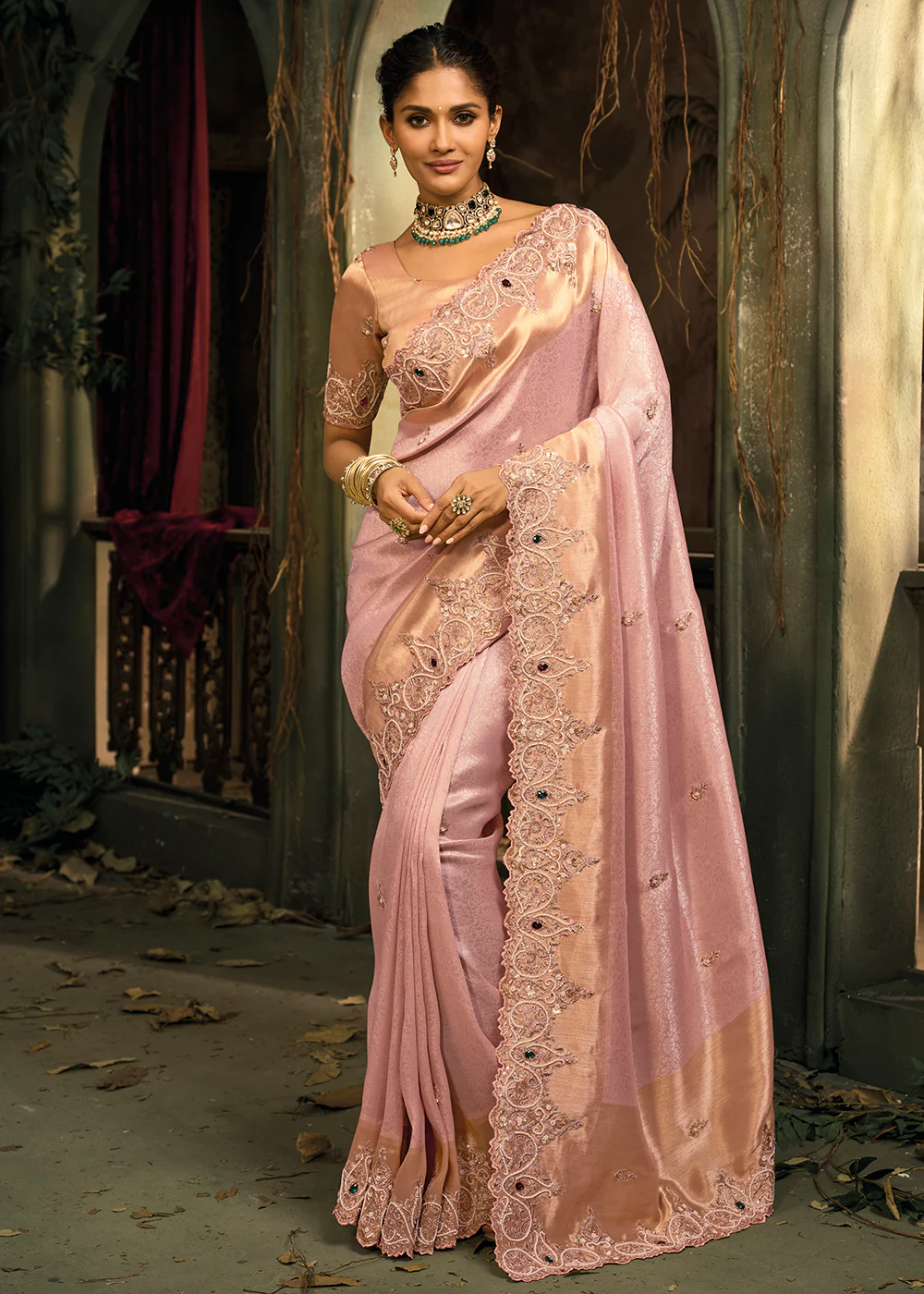 Blush Pink Premium Quality Silk Designer Wear Saree