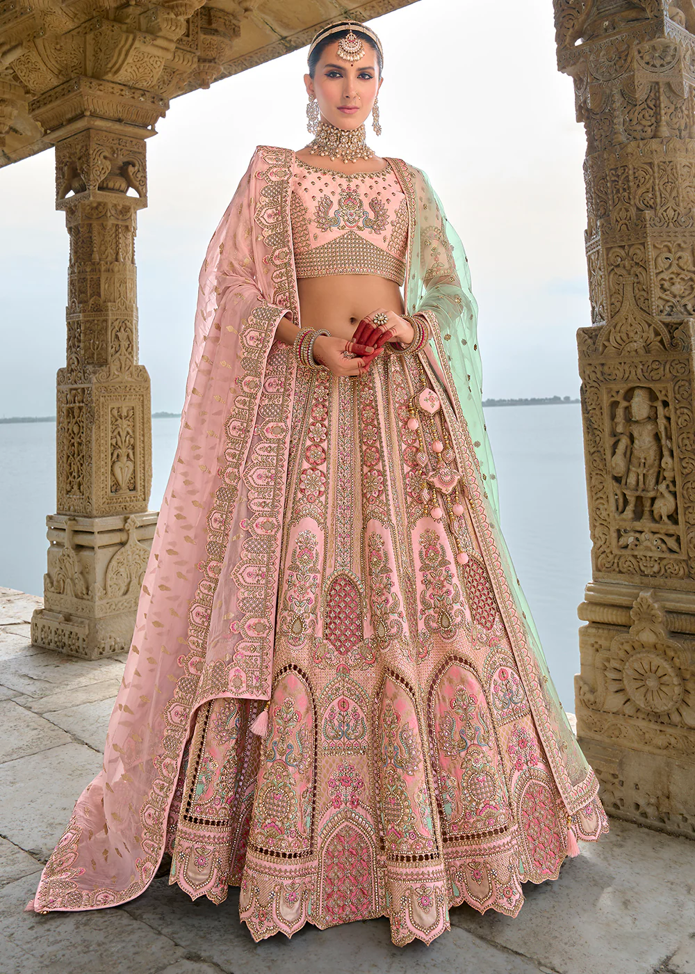 Blush Pink Silk Embroidered Bridal Wear Lehenga Choli