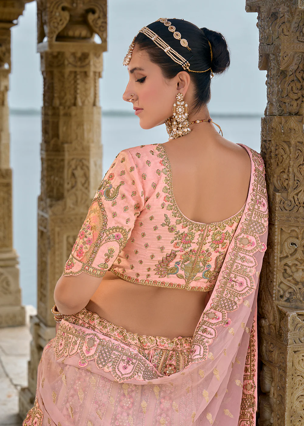 Blush Pink Silk Embroidered Bridal Wear Lehenga Choli - Image 3