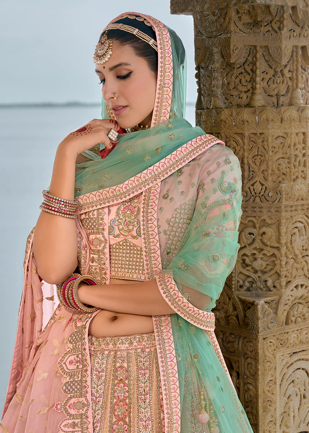 Blush Pink Silk Embroidered Bridal Wear Lehenga Choli - Image 4