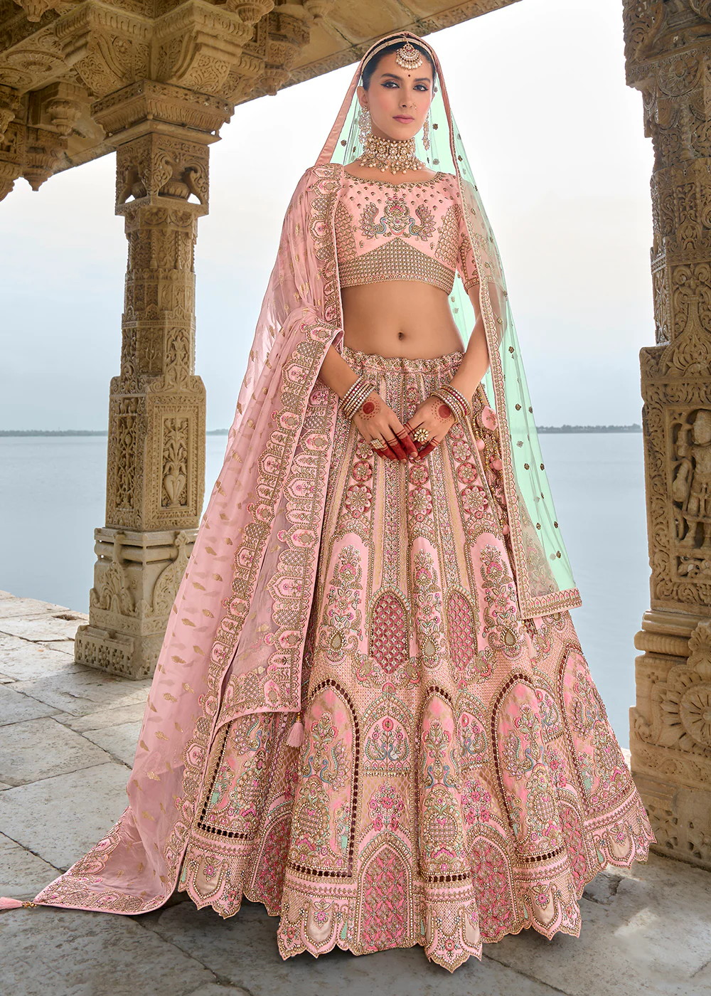 Blush Pink Silk Embroidered Bridal Wear Lehenga Choli - Image 5