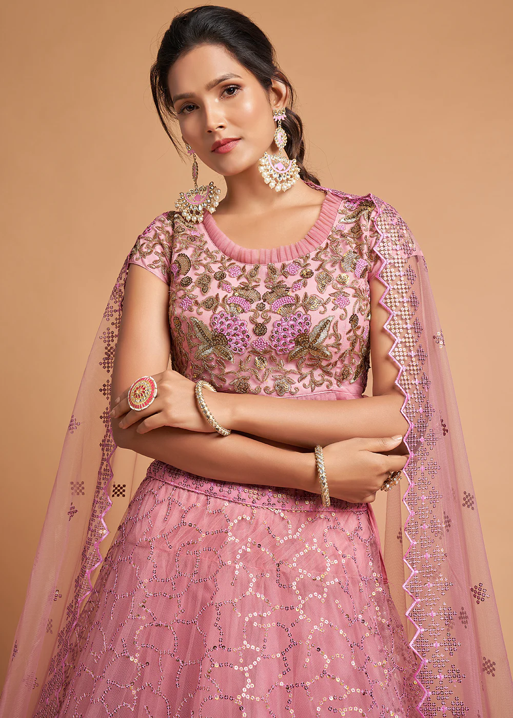 Blush Pink Stylish Embroidered A Line Lehenga Choli - Image 2