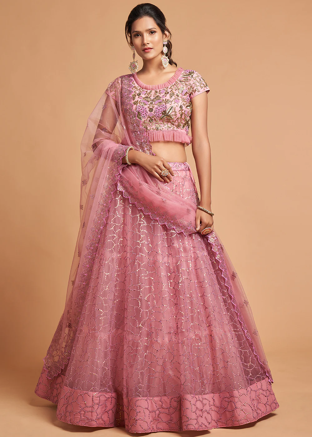 Blush Pink Stylish Embroidered A Line Lehenga Choli - Image 4