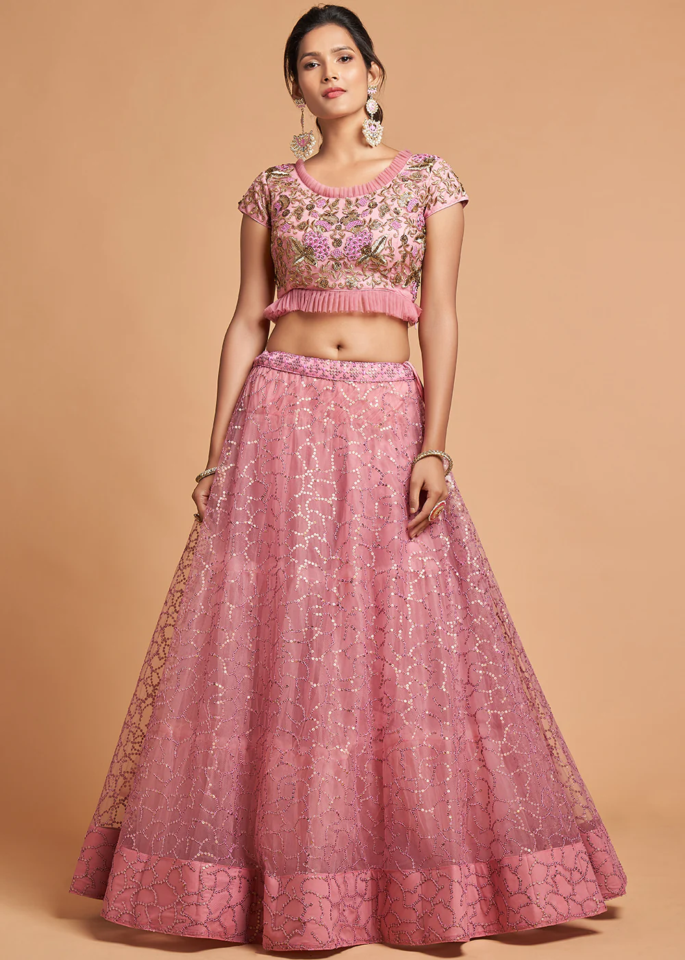 Blush Pink Stylish Embroidered A Line Lehenga Choli - Image 5