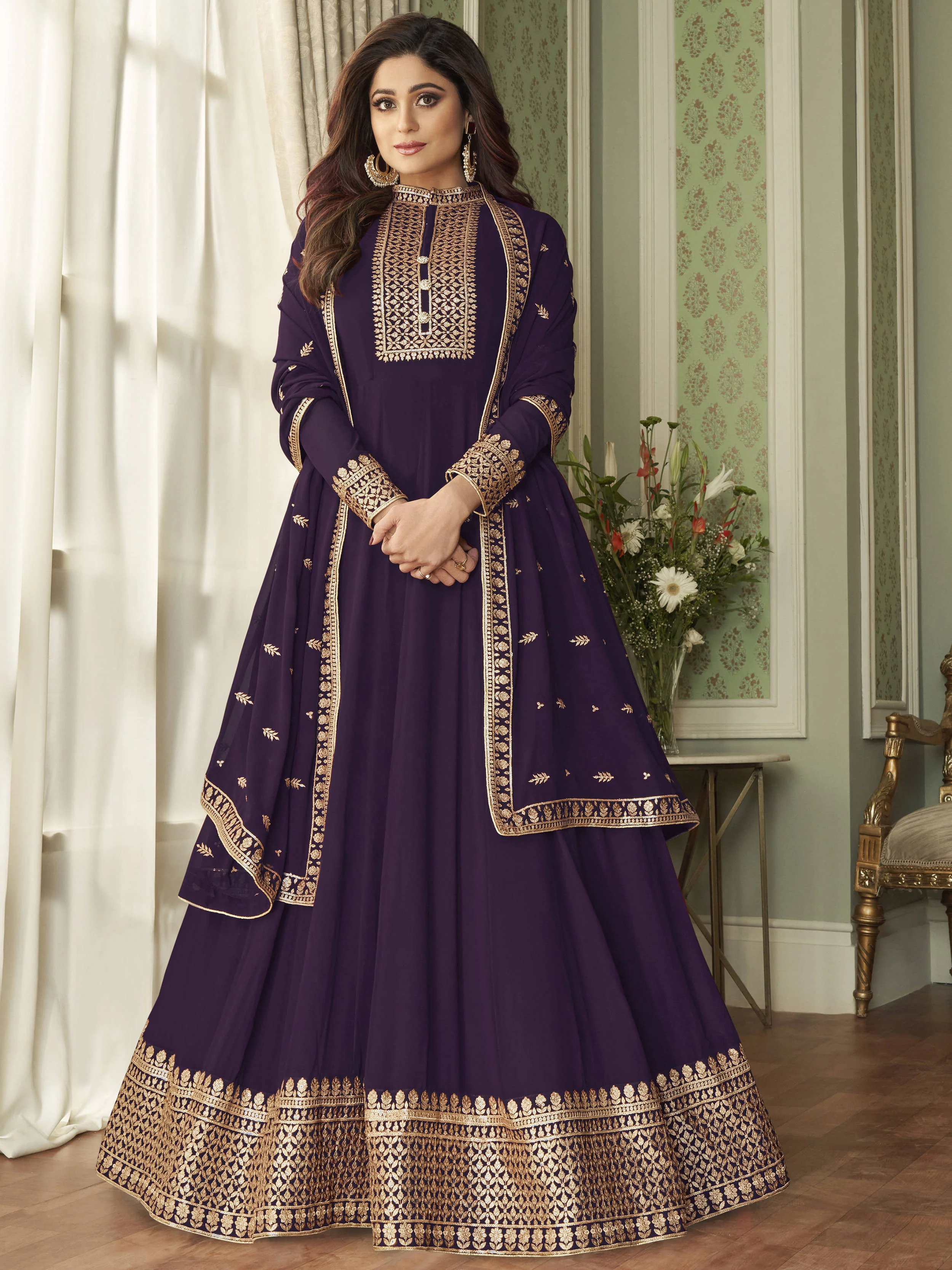 Bollywood Style Purple Shamita Shetty Anarkali Suit
