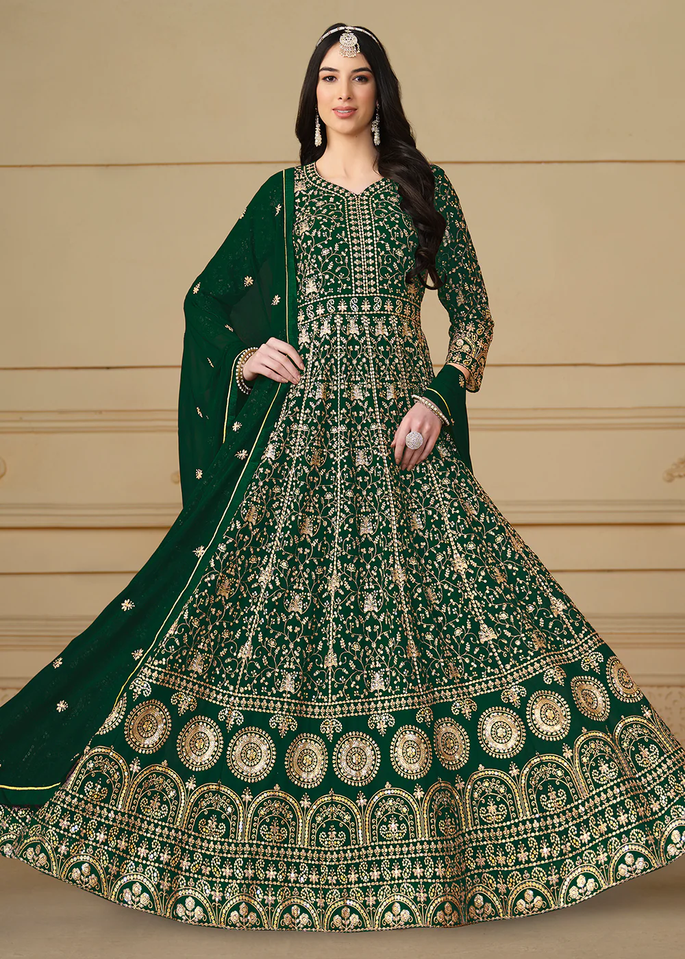 Bottle Green Embroidered Trendy Style Anarkali Suit - Image 3