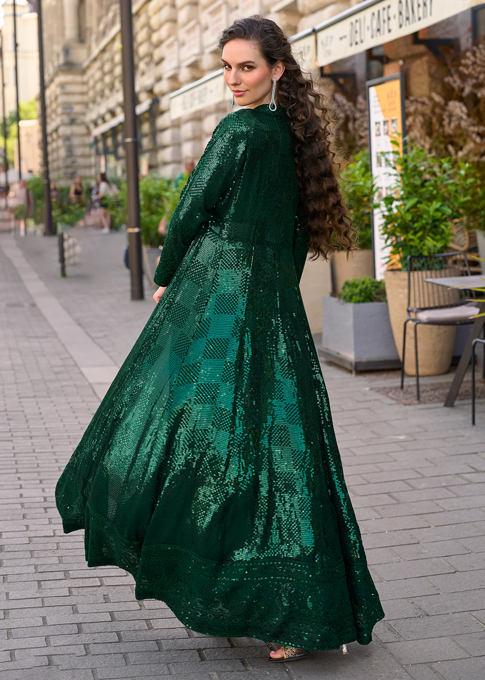 Bottle Green Jacket & Crop Top Style Indo Western Suit - Image 3
