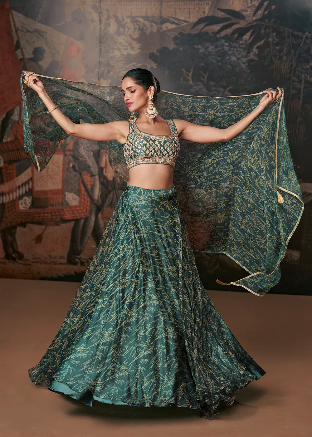 Bottle Green Organza Silk Designer Wedding Lehenga Choli - Image 3