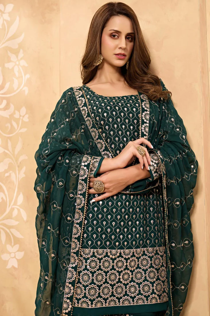 Bottle Green Party Style Designer Sharara Suit - Image 2