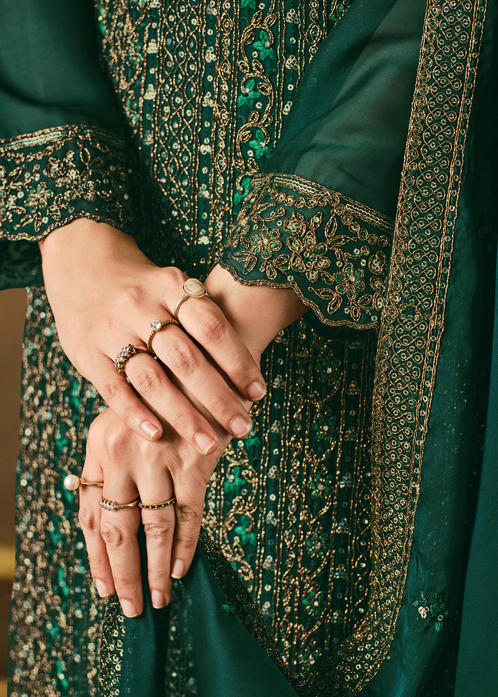 Bottle Green Two Tone Georgette Party Wear Salwar Suit - Image 3