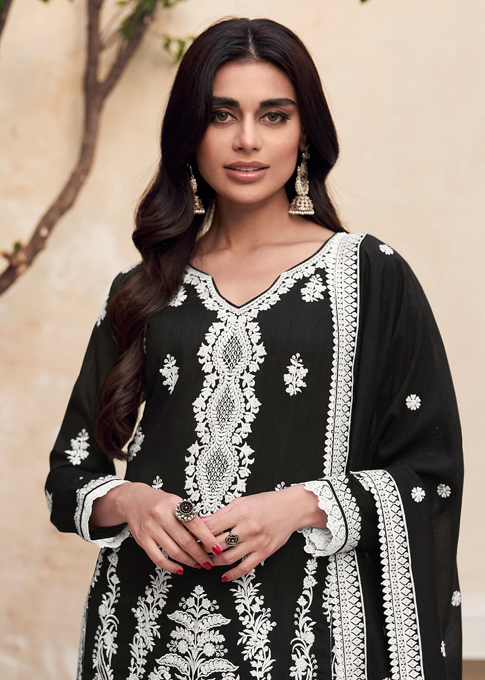 Beautiful Black Festive Embroidered Palazzo Salwar Suit - Image 2
