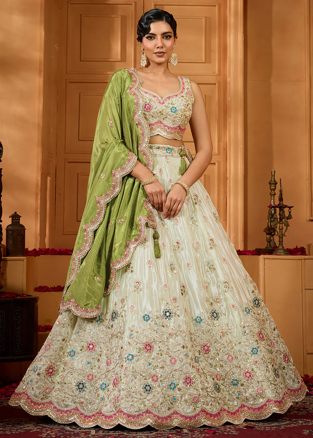Breathtaking Lime Green Wedding Designer Lehenga Choli
