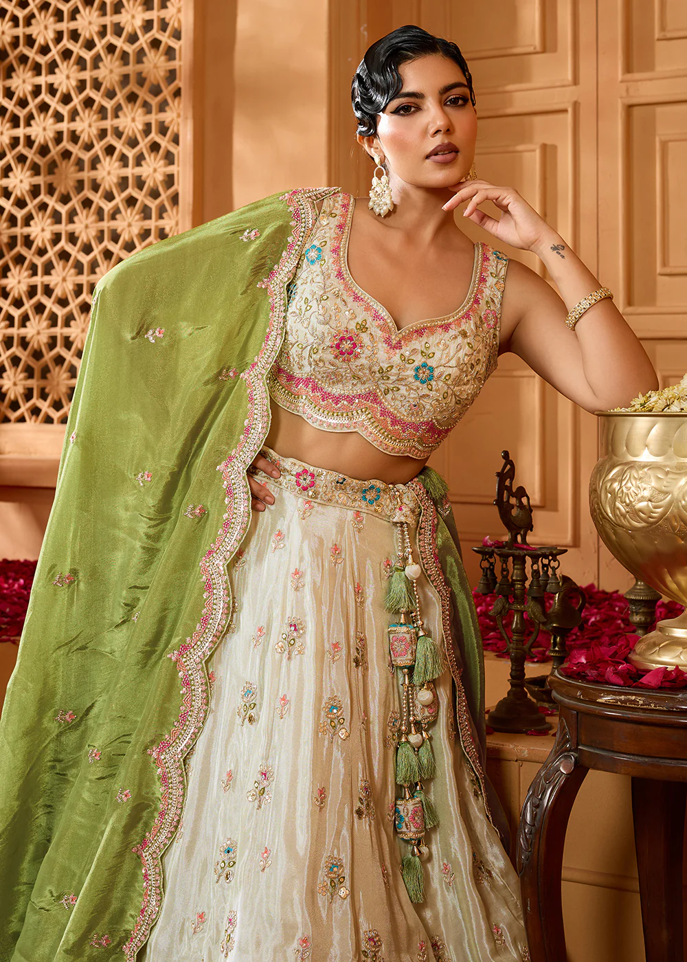 Breathtaking Lime Green Wedding Designer Lehenga Choli - Image 2
