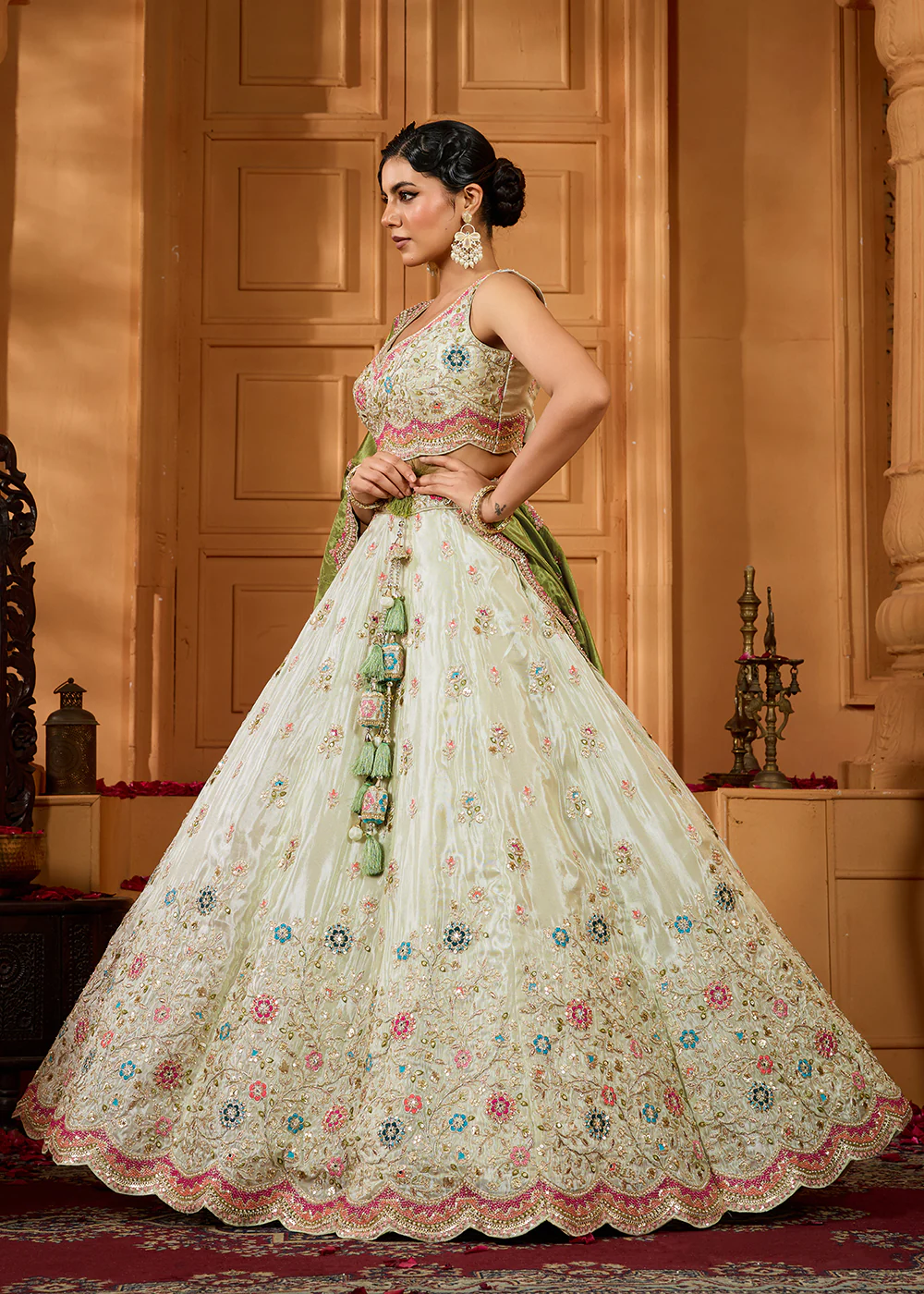 Breathtaking Lime Green Wedding Designer Lehenga Choli - Image 6