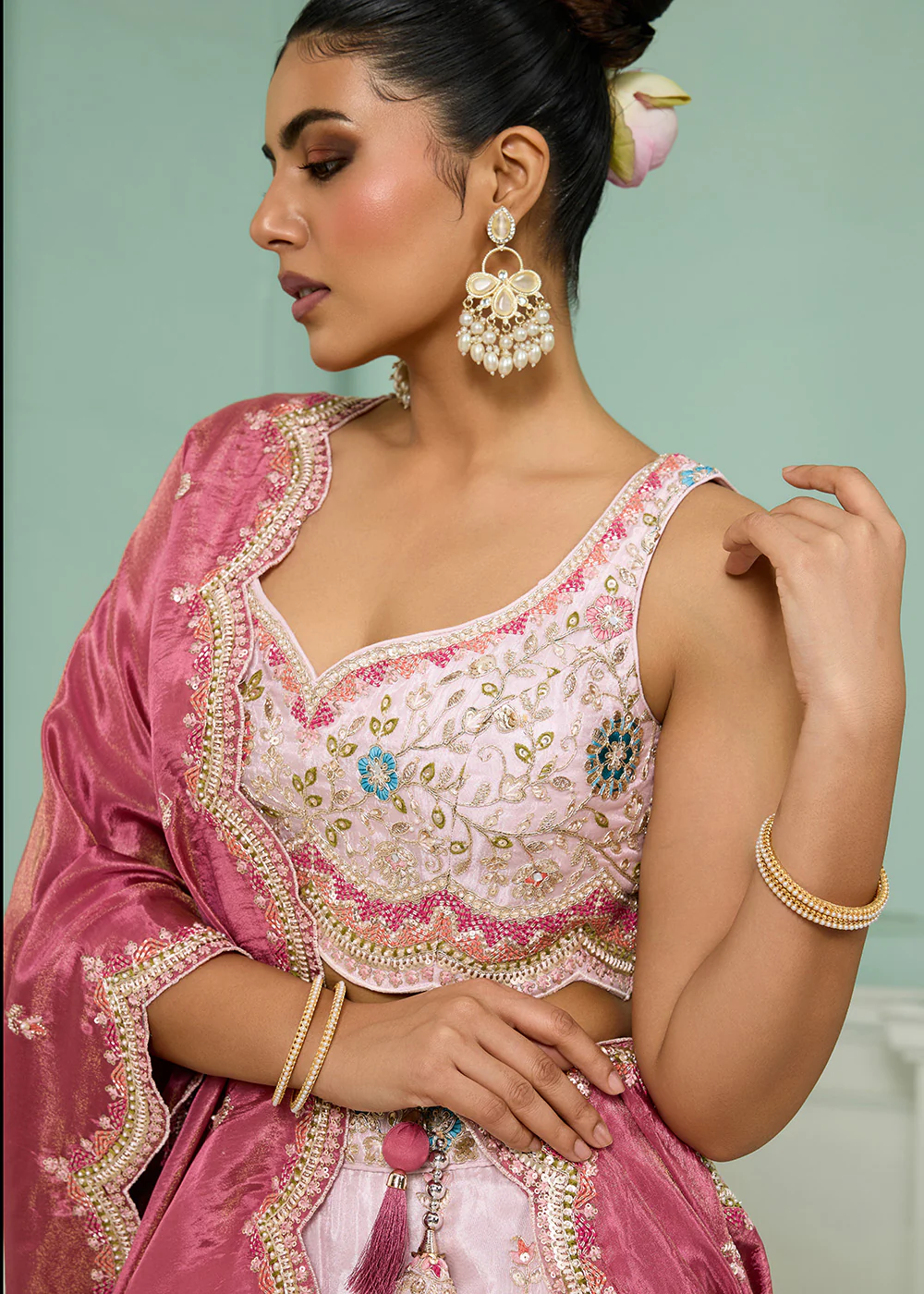 Breathtaking Pink Wedding Designer Lehenga Choli - Image 5