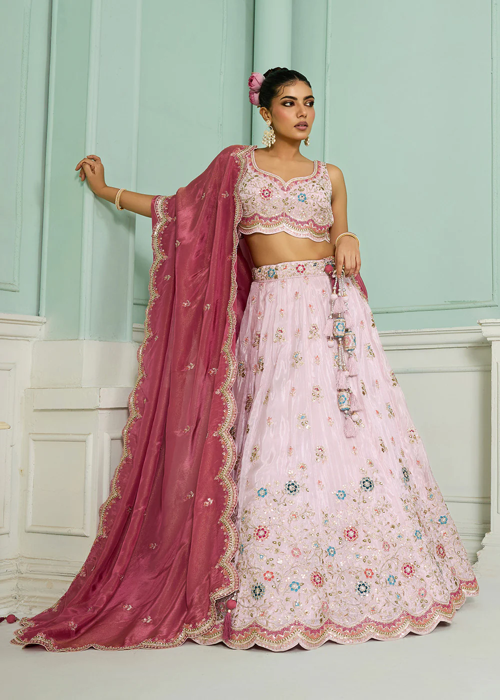Breathtaking Pink Wedding Designer Lehenga Choli - Image 7