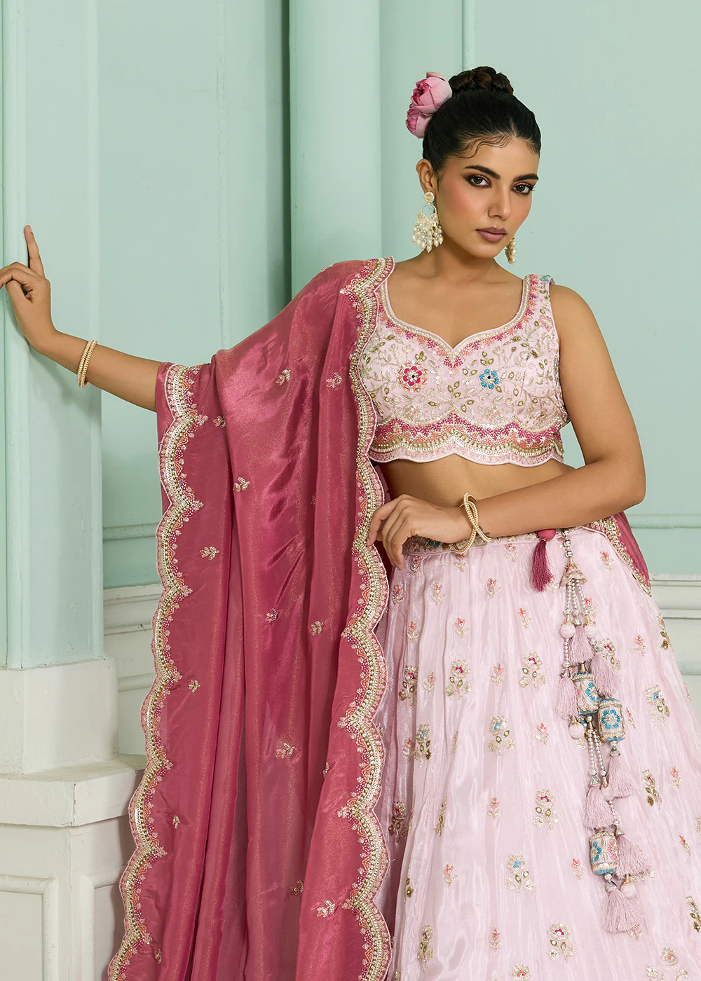 Breathtaking Pink Wedding Designer Lehenga Choli - Image 8